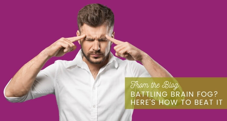 Man holding her head with a confused expression.