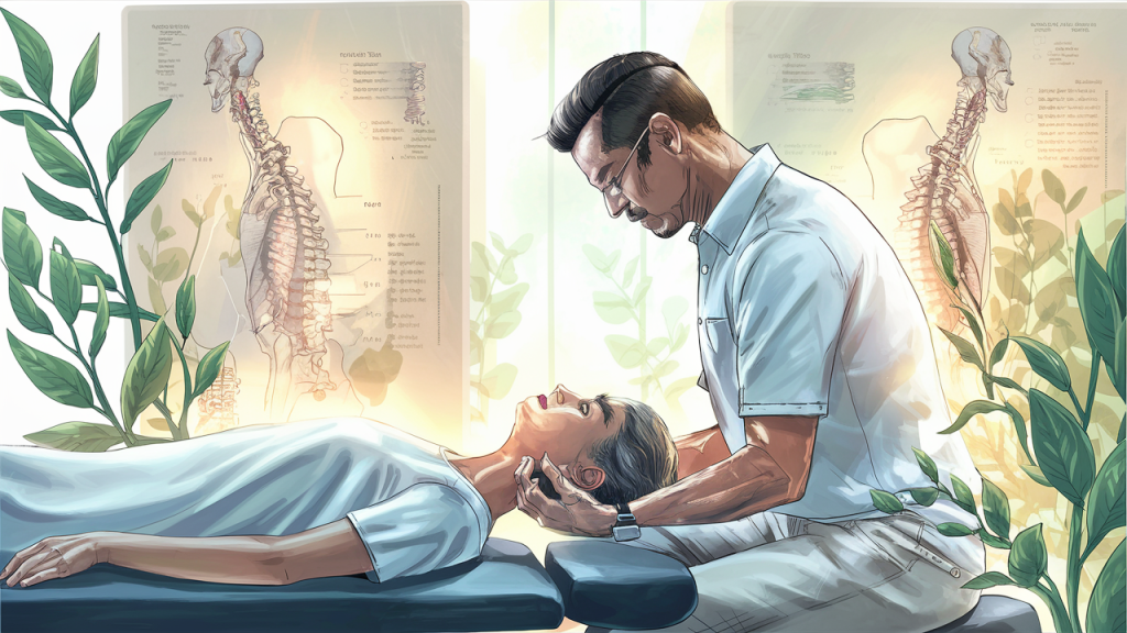 Diagram illustrating upper cervical spine adjustment and its benefits on overall wellness, for holistic health services article.