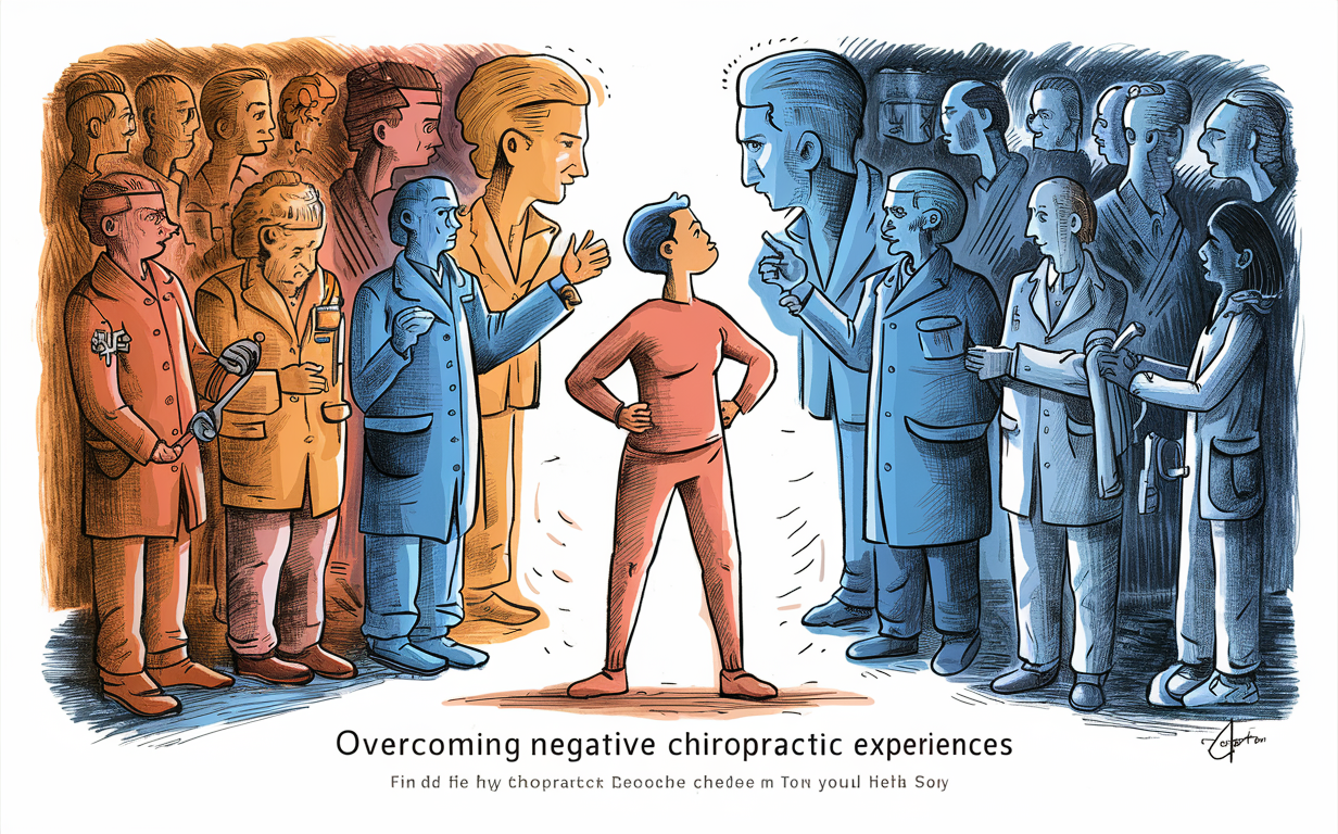 An illustration of a chiropractor examining a patient lying on a treatment table in an office setting with artwork on the walls.