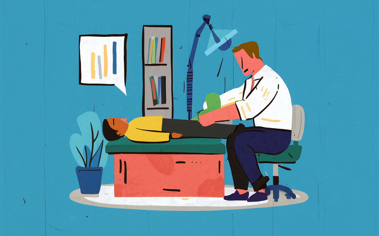 An illustration depicting a person sitting hunched over on a chair under a light, with text describing how to overcome a negative chiropractic experience