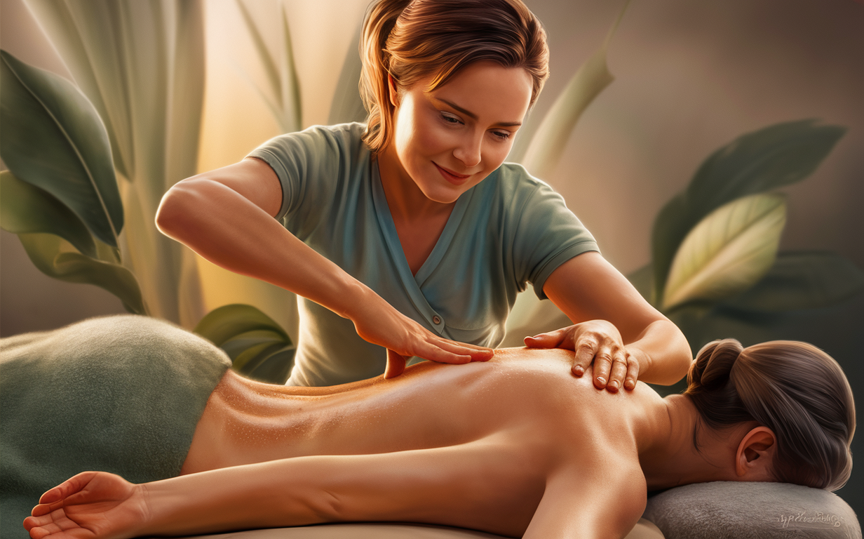 A massage therapist providing a therapeutic massage to a client, focusing on techniques to boost circulation and lymphatic drainage in the body