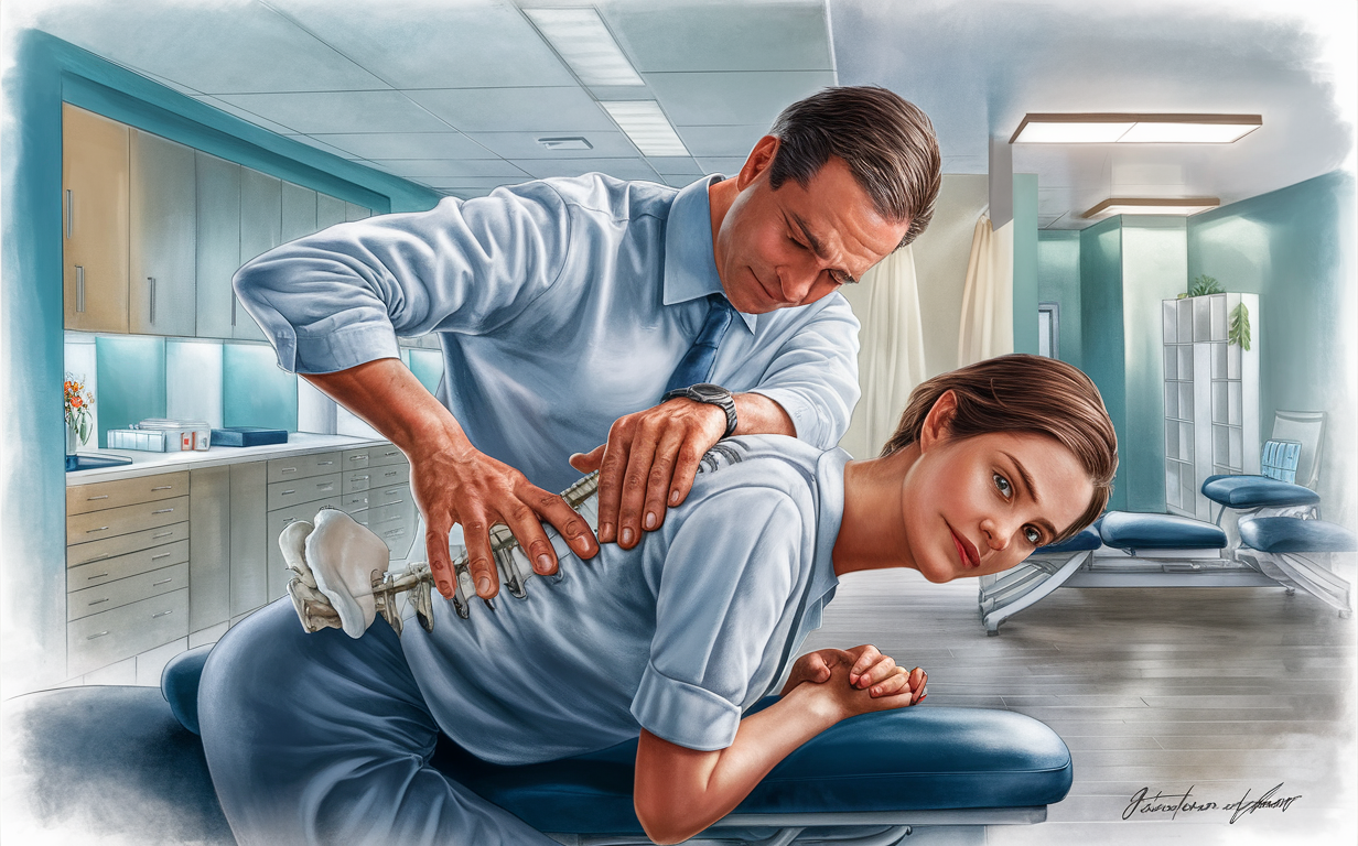 Chiropractor Performing Spinal Adjustment A chiropractor adjusting a patient's spine in a modern clinical setting