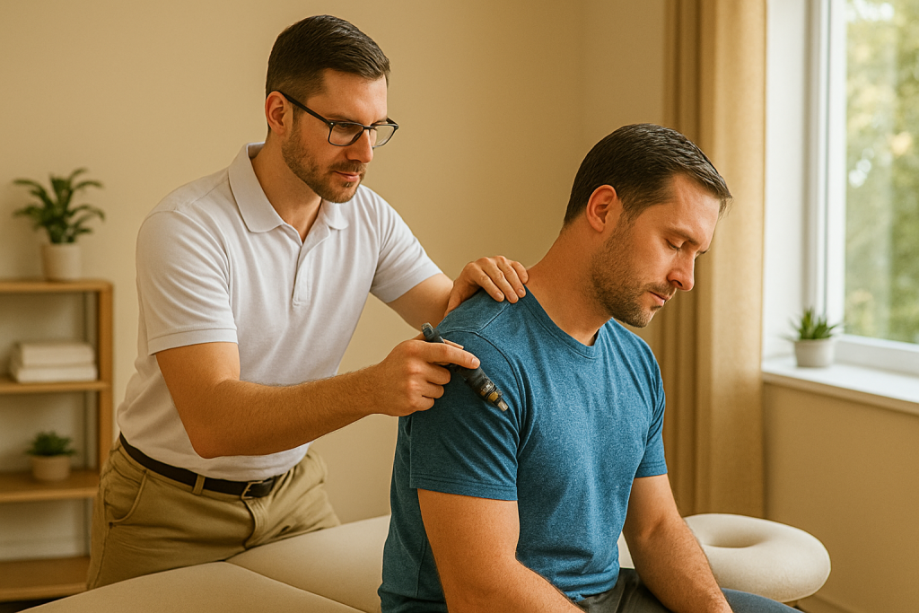 Chiropractor performing a gentle spinal adjustment on a patient in a modern Missoula clinic serving Wye, MT residents.